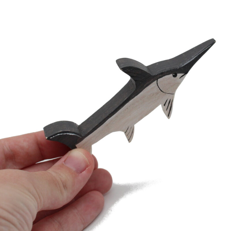 Swordfish Wooden Figure in Hand